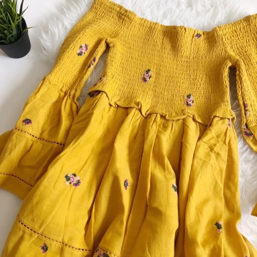 Free people mustard off shoulder dress
